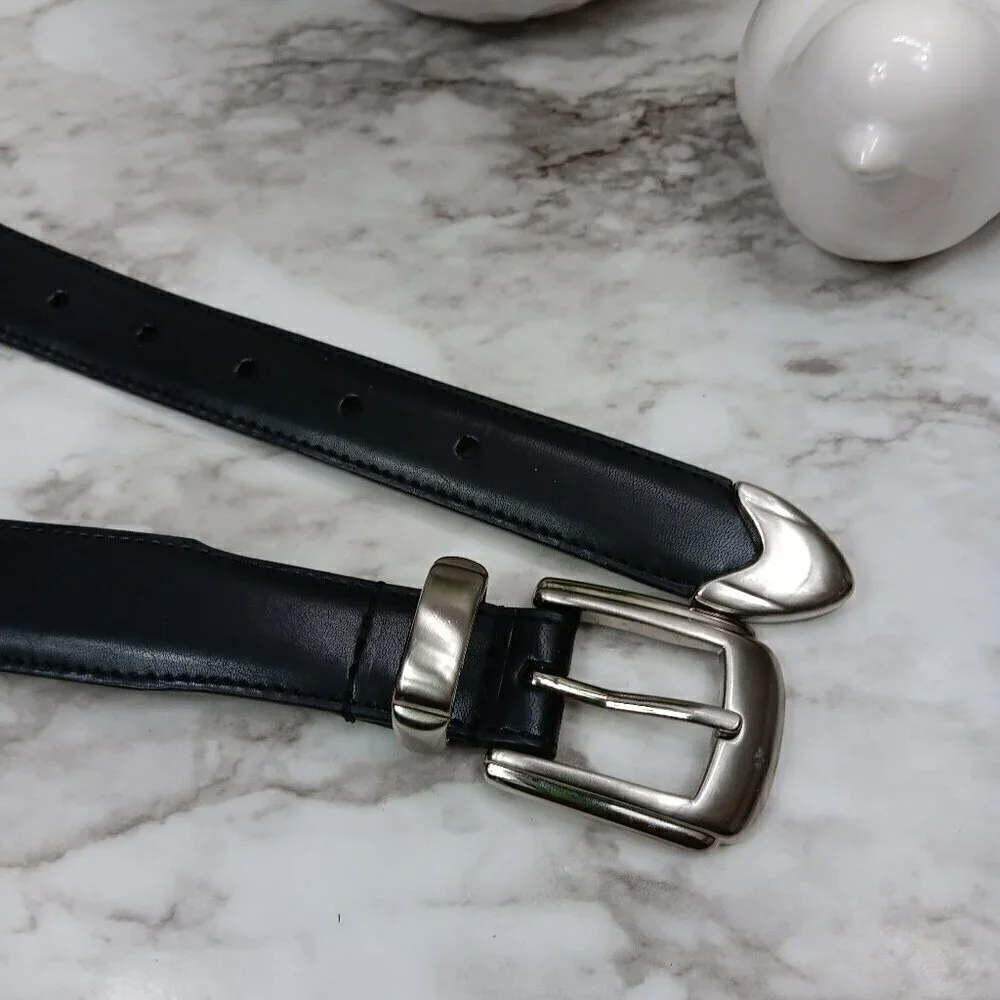 SNAKE EYES Men's Black Leather Golf Metal Concho Belt Size 36